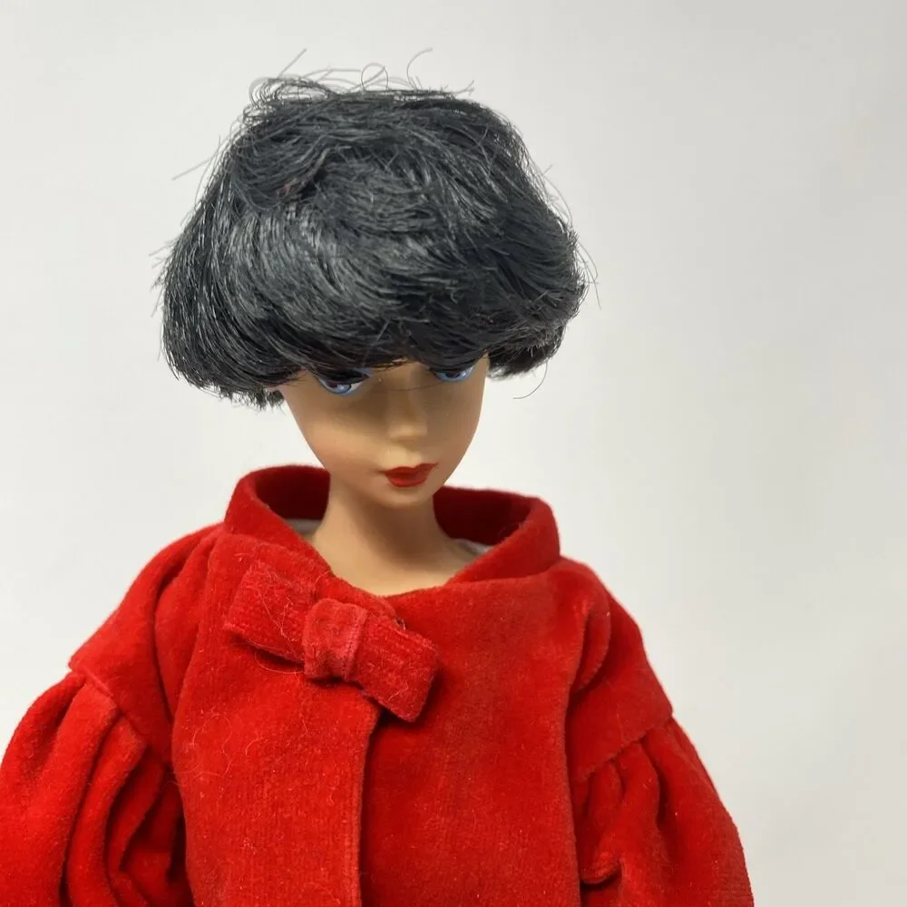 Vintage Brunette Barbie Bubble Cut 1958/1993 Reproduction in Red Velvet Outfit